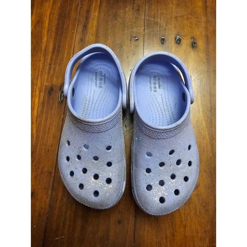 Crocs Kids Classic Glitter Clog Lavender Purple Sparkle Slip On Shoes Size C13